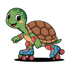 Obraz premium Cute cartoon turtle character wearing roller skates and protective gear.