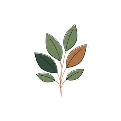 Obraz premium Elegant Branch with Green and Brown Leaves Illustration.