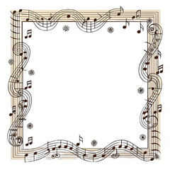 Elegant musical notes and staff decorative ornate border frame