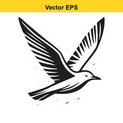Stylized black and white flying bird vector graphic on a clean background