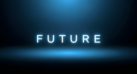 Futuristic glowing text with illuminated background.