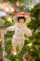 Vintage Pierrot Doll Ornament Hanging on Christmas Tree