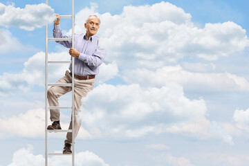 Elderly man standing on a ladder in the sky © Ljupco Smokovski