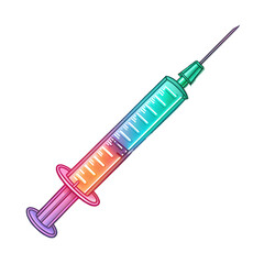 Fototapeta premium Colorful medical syringe with rainbow gradient liquid inside