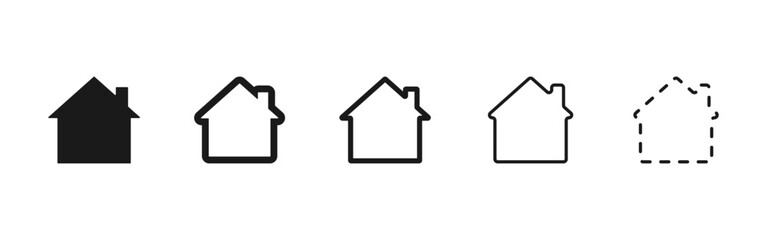 House icon. Simple home silhouette with chimney forming a clean property symbol. Minimal real estate outline used as a modern housing graphic sign. Basic construction concept for architecture visuals.