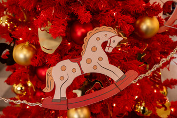 Festive Christmas Tree With Rocking Horse Ornament