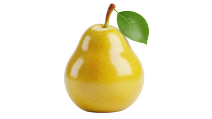 Ripe yellow pear PNG isolated on transparent background, fresh fruit with stem and leaf for healthy eating and food design