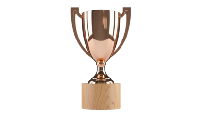 Shiny bronze trophy cup isolated PNG on transparent background, award for sports competition and achievement celebration