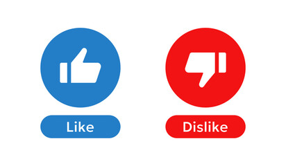 Fototapeta premium Like and dislike icon. Round feedback buttons with clear thumb gestures vector for rating tools. Social reaction elements for apps and web sign. Clean interface action symbol and simple UI concept.