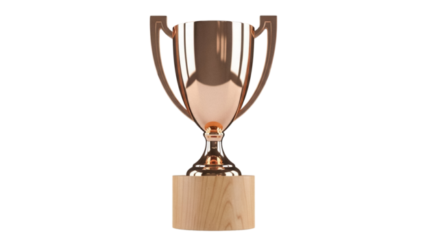 Shiny bronze trophy cup isolated PNG on transparent background, award for sports competition and achievement celebration - Powered by Adobe