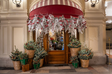 Festive Storefront with Christmas Decorations