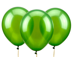 Three glossy green balloons on a Transparent Background