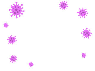 Pink virus particles flowing on a white background. Microorganisms representing disease or infection concept for health content.