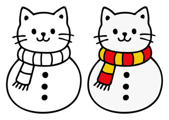 Dibujo sencillo con líneas de gato como muñeco de nieve para tarjetas y felicitaciones de Navidad