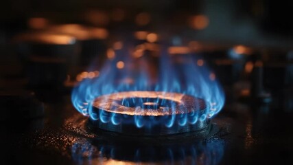 Blue gas flame around a circular stove burner.
