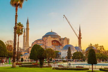 The Hagia Sophia Mosque at dawn. One of the city's main landmarks.