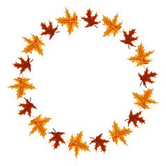 Round autumn frame with colorful leaves on white background. Vector hand drawn illustration for thanksgiving cards, packaging, posters, decoration design with empty copy space-3