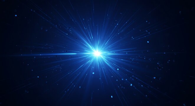 Abstract burst of light and particles in deep blue space