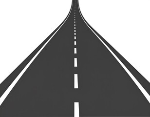 Ascending asphalt road receding to a distant point, marked by white dashed lines on a bright background