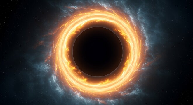 Dramatic depiction of a black hole with swirling plasma vortex
