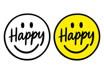 Emoticono con palabra Happy en el interior de una cara sonriente  © teracreonte