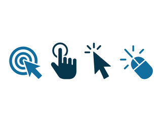 A collection of four distinct digital cursor icons, representing various forms of user interaction with technology.