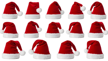 Festive array of santa hats on a dark background for holiday cheer