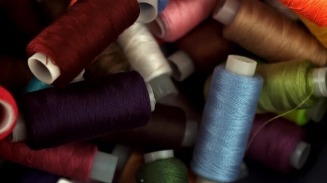 Multi-colored threads fall on the table. Filmed on a high-speed camera at 1000 fps. High quality FullHD footage