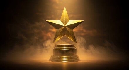 Golden star trophy with elegant design and smoky atmospheric background