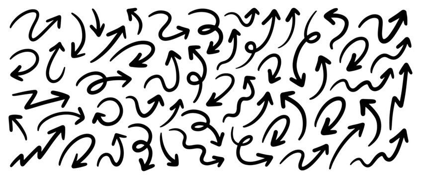 Hand drawn doodle arrow collection vector illustration. Abstract sketch line pointer drawing.