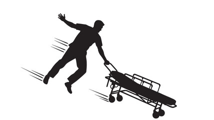 Urgent emergency care concept with a doctor running with a gurney, conveying speed, agility, and quick response in a critical medical situation, perfect for healthcare and urgent care themes