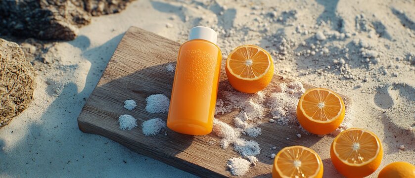 Fresh Oranges on Wooden Board Over Grey Surface - Powered by Adobe
