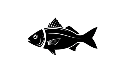 Simple white line drawing of a fish illustration isolated on transparent background