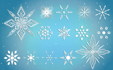 snowflakes in different shapes for winter themed projects, holiday decorations, greeting cards, seasonal marketing materials