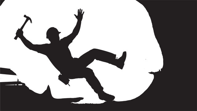 Construction worker silhouette falling with hammer, a cautionary tale about workplace accidents and safety failures, representing risk, danger, and the importance of prevention - Powered by Adobe