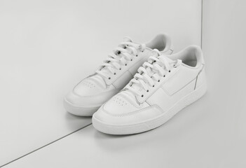 Sports sneakers on a pink background. New trending colour of the 2026 year 