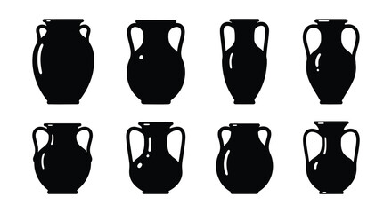 Silhouette collection of ancient greek amphora vases arranged in a grid pattern
