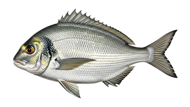 Gilthead seabream fish illustration with detailed scales isolated on transparent background