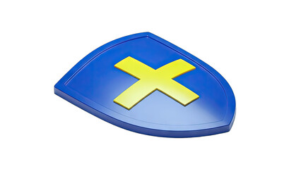 Blue Shield with Yellow Cross on White Background