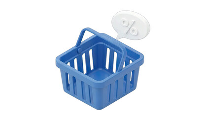 Blue Shopping Basket with Percentage Bubble on White
