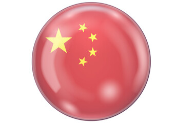 Glossy 3D China Flag Button Isolated on White Background