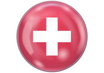 Obraz premium Glossy Red Medical Cross Button 3D Icon for Healthcare and Emergency Services