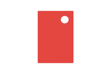 Red rectangular hang tag with round hole, blank price label or sale badge, transparent background cutout