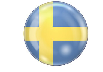 Obraz premium Glossy 3D Sweden Flag Button Isolated on White Background