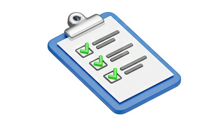 Clipboard with Checklist Completed on White Background