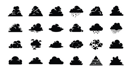 Collection of black silhouette cloud icon set