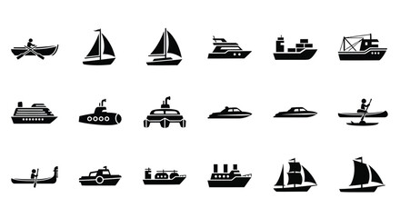 Collection of various boat and ship icons