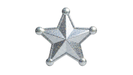 Shiny silver sheriff badge star icon isolated on transparent background