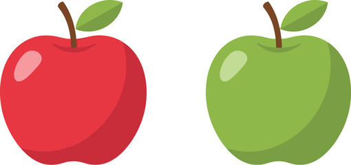 Red and green apples illustration with leaves on a white background