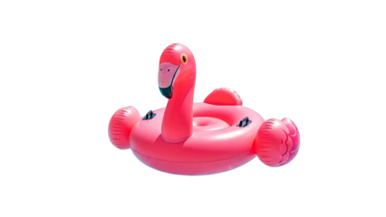 Pink inflatable flamingo pool float isolated on transparent background